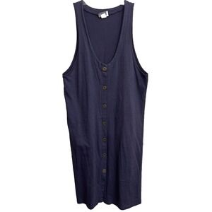 MISHI Tank Dress Size L Blue Cotton Lagenlook Jumper Peasant USA Button Up